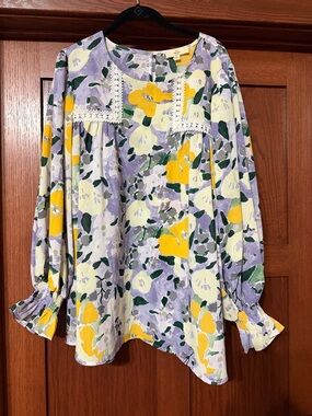 entro Yellow & Lavender Floral Peasant Blouse